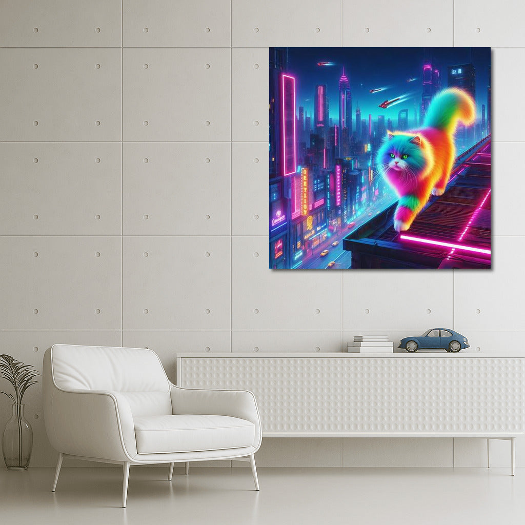 Neon Cat in the City of the Future