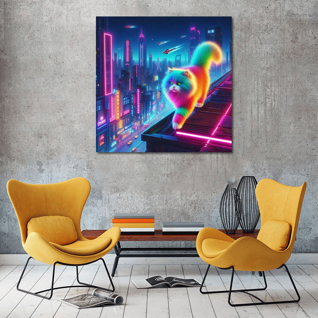 Neon Cat in the City of the Future