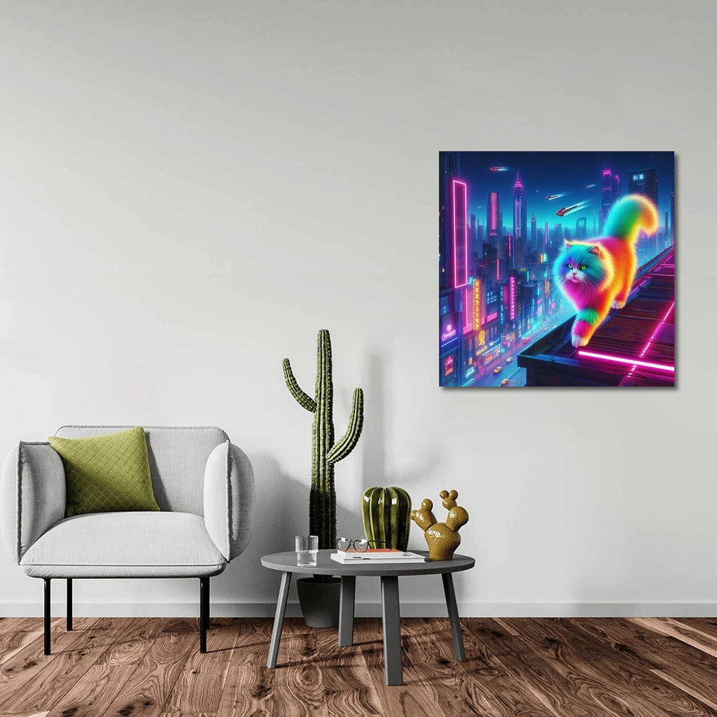Neon Cat in the City of the Future