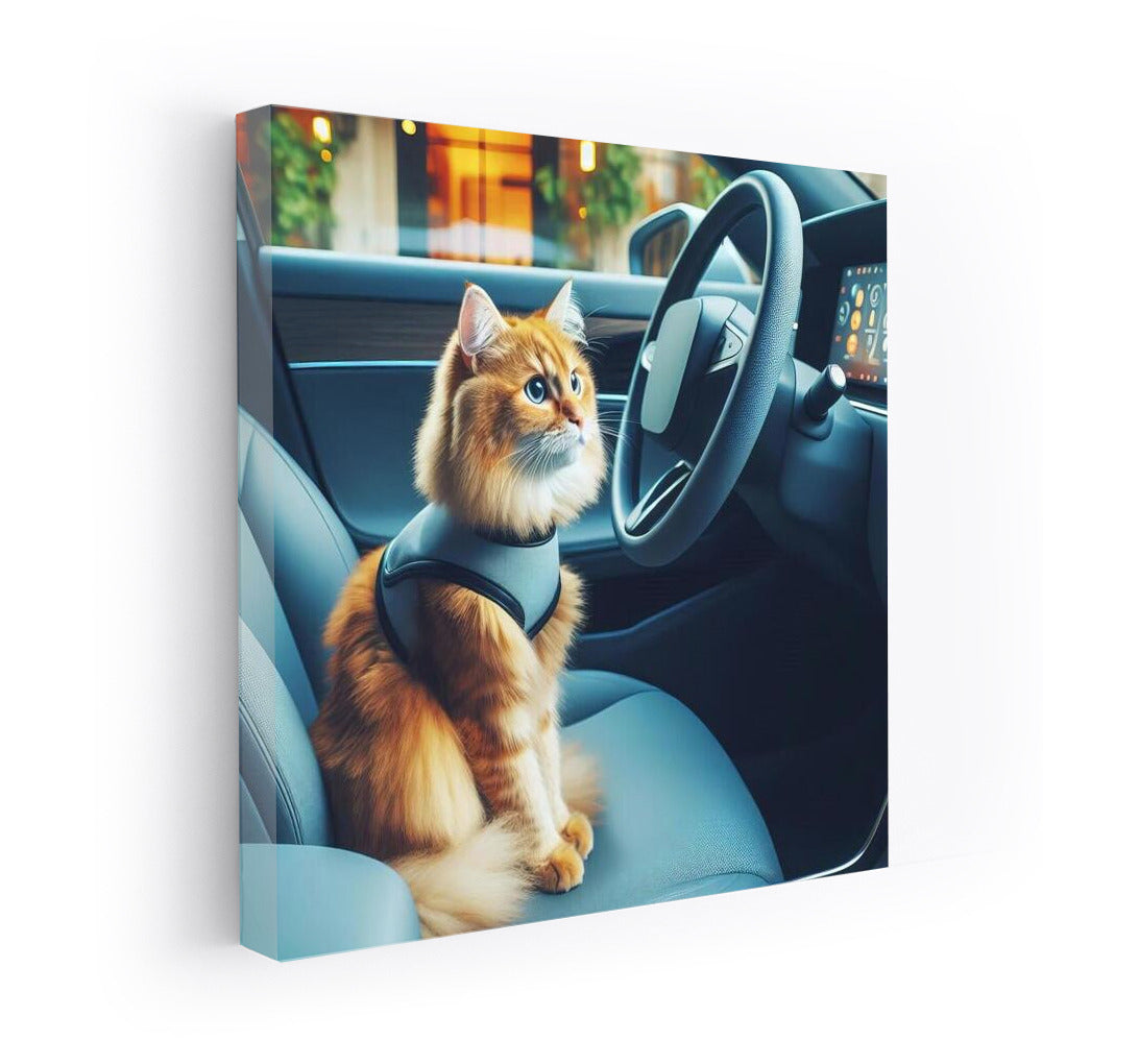 Futuristic Cat at the Wheel: Journey to the Future