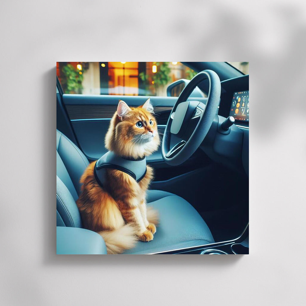 Futuristic Cat at the Wheel: Journey to the Future