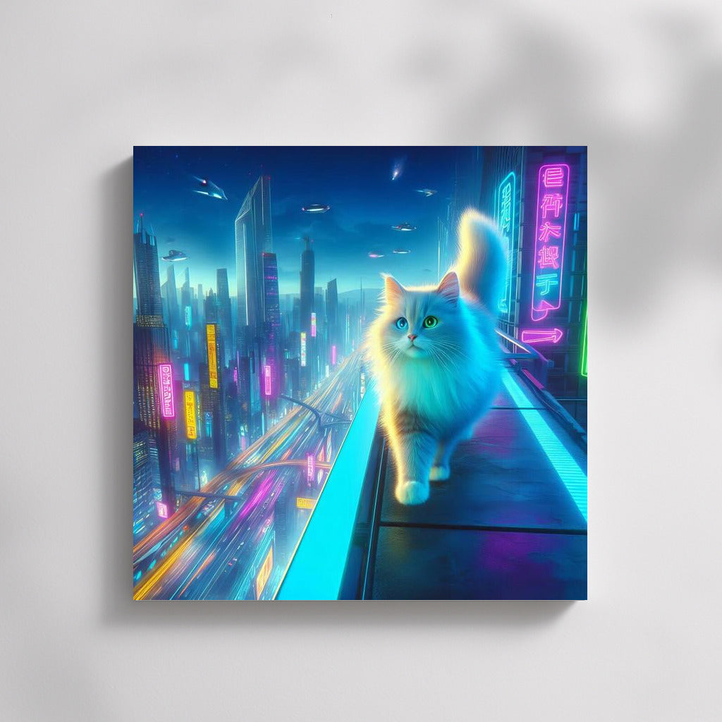 Neon Cat in the City of the Future: A Bright Accent for the Interior