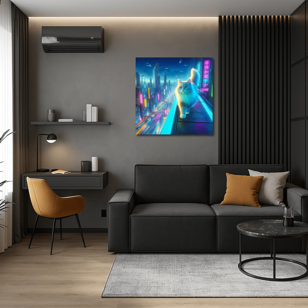 Neon Cat in the City of the Future: A Bright Accent for the Interior