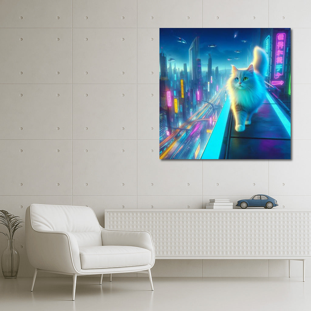 Neon Cat in the City of the Future: A Bright Accent for the Interior