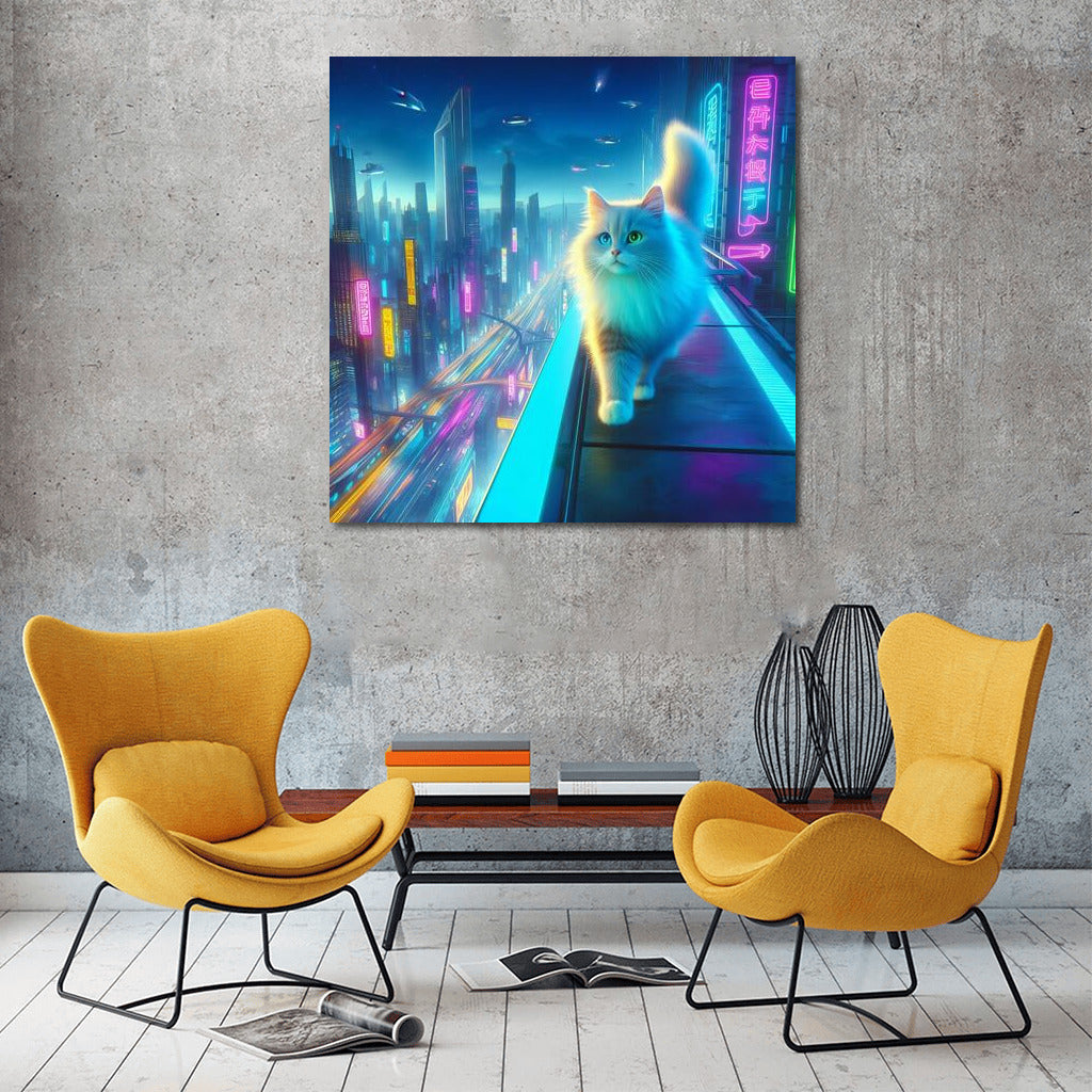 Neon Cat in the City of the Future: A Bright Accent for the Interior