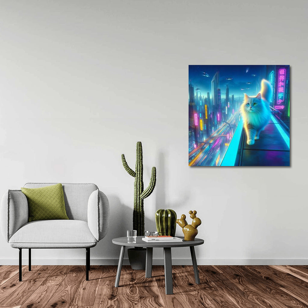 Neon Cat in the City of the Future: A Bright Accent for the Interior