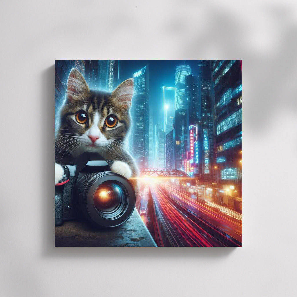 Futuristic Cat in Future City: Cute and Modern Decor