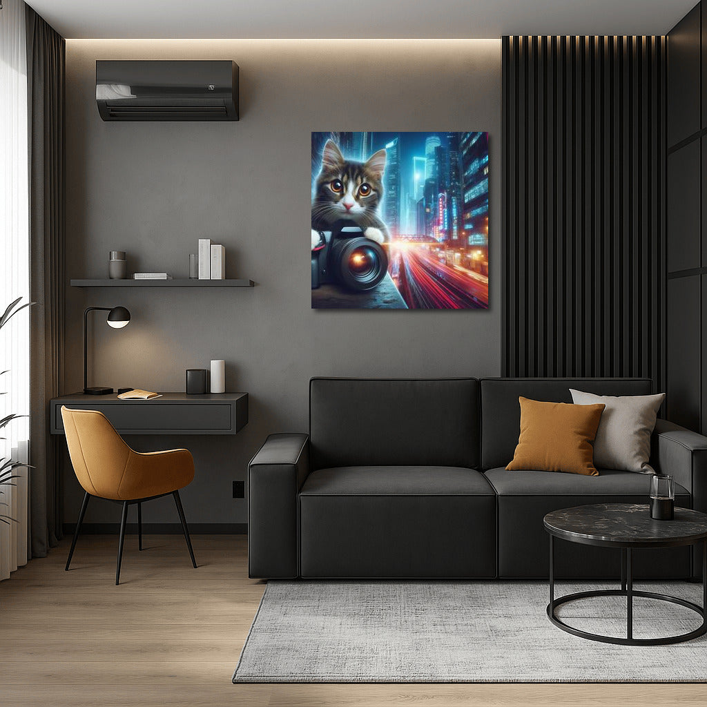 Futuristic Cat in Future City: Cute and Modern Decor