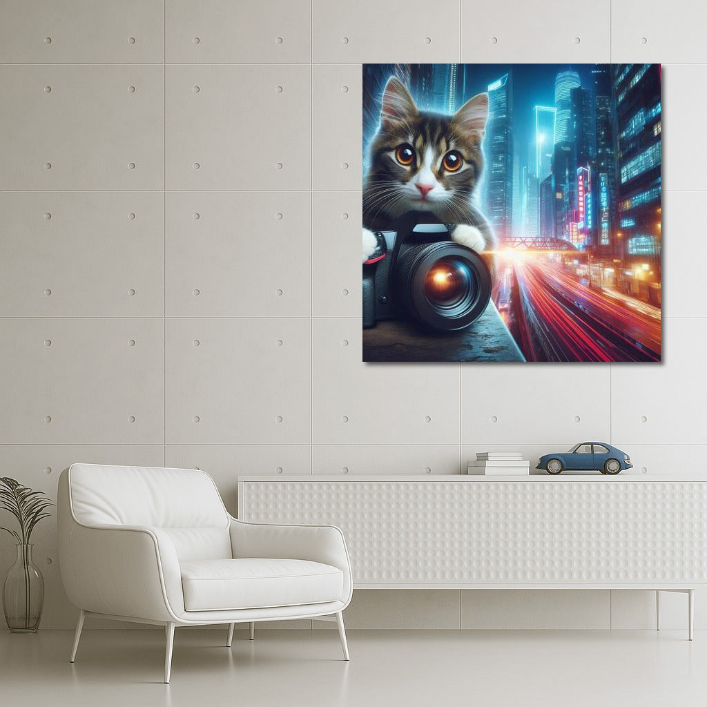 Futuristic Cat in Future City: Cute and Modern Decor