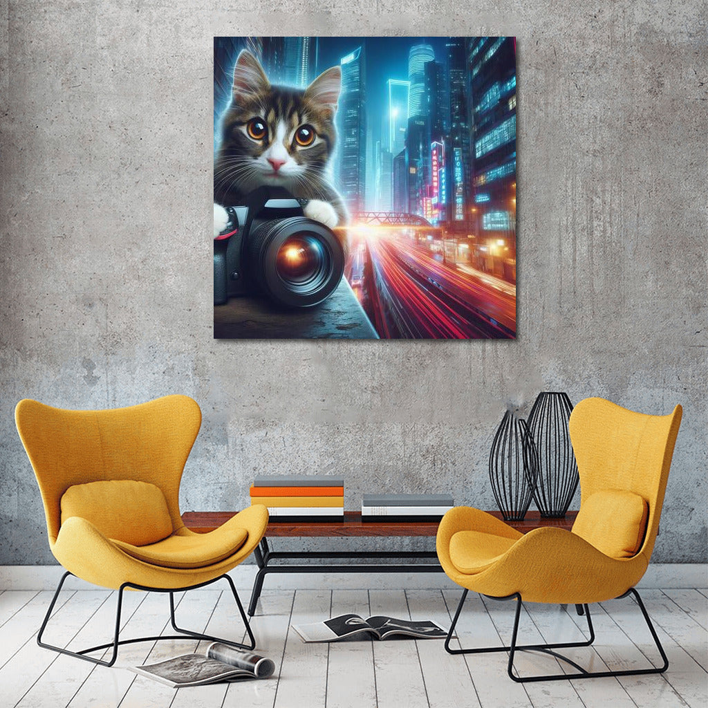Futuristic Cat in Future City: Cute and Modern Decor