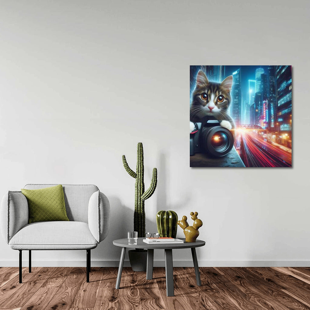 Futuristic Cat in Future City: Cute and Modern Decor