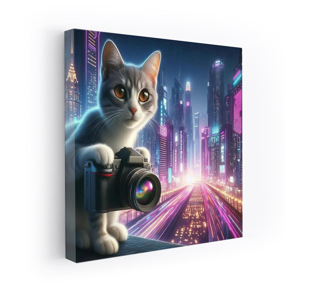 Futuristic Cat Photographer in the City of the Future