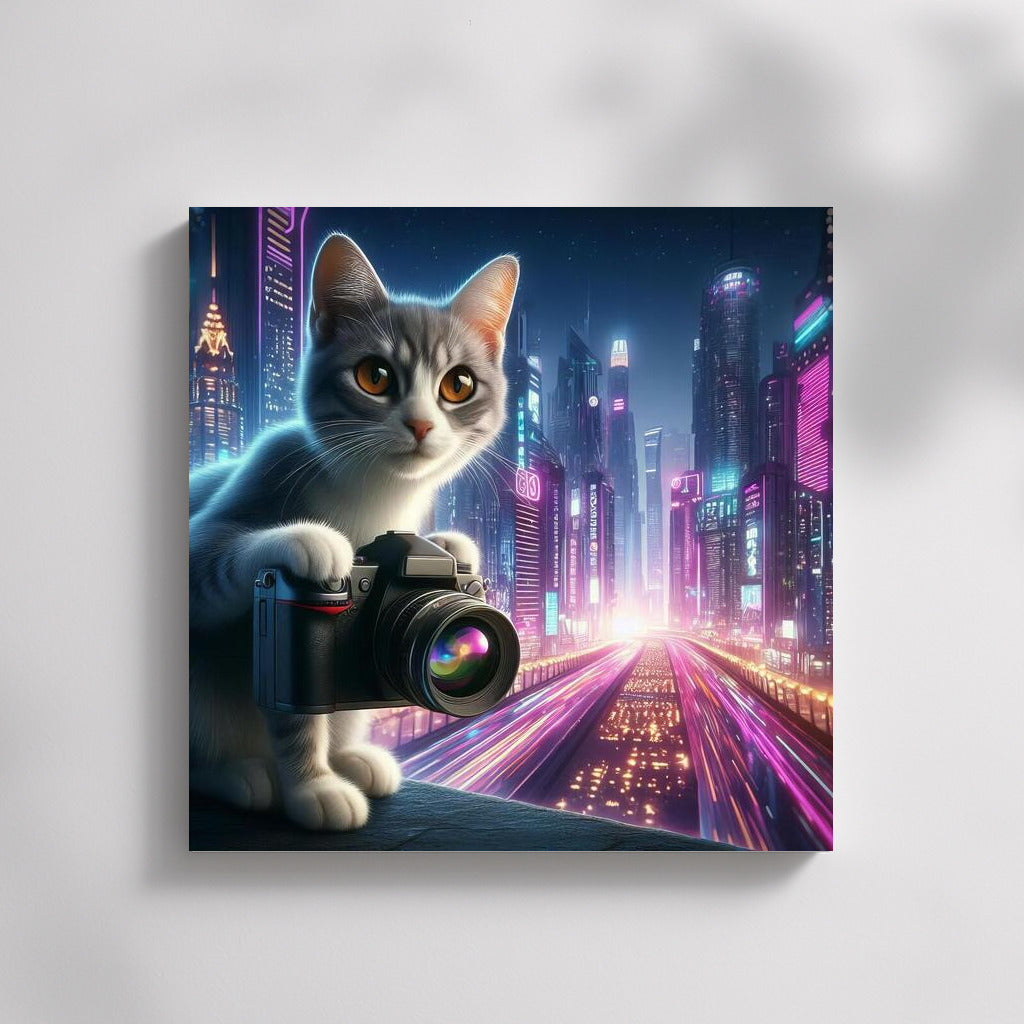 Futuristic Cat Photographer in the City of the Future