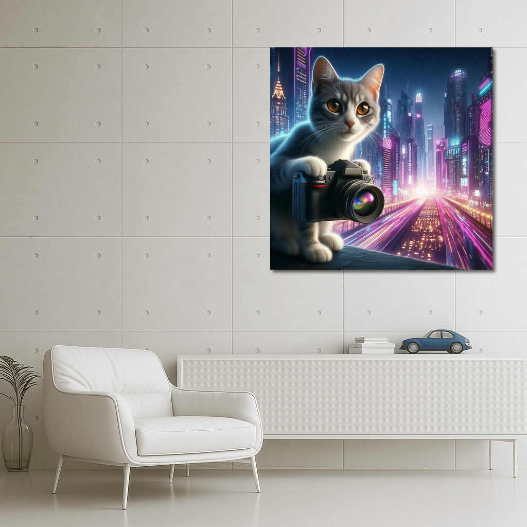 Futuristic Cat Photographer in the City of the Future