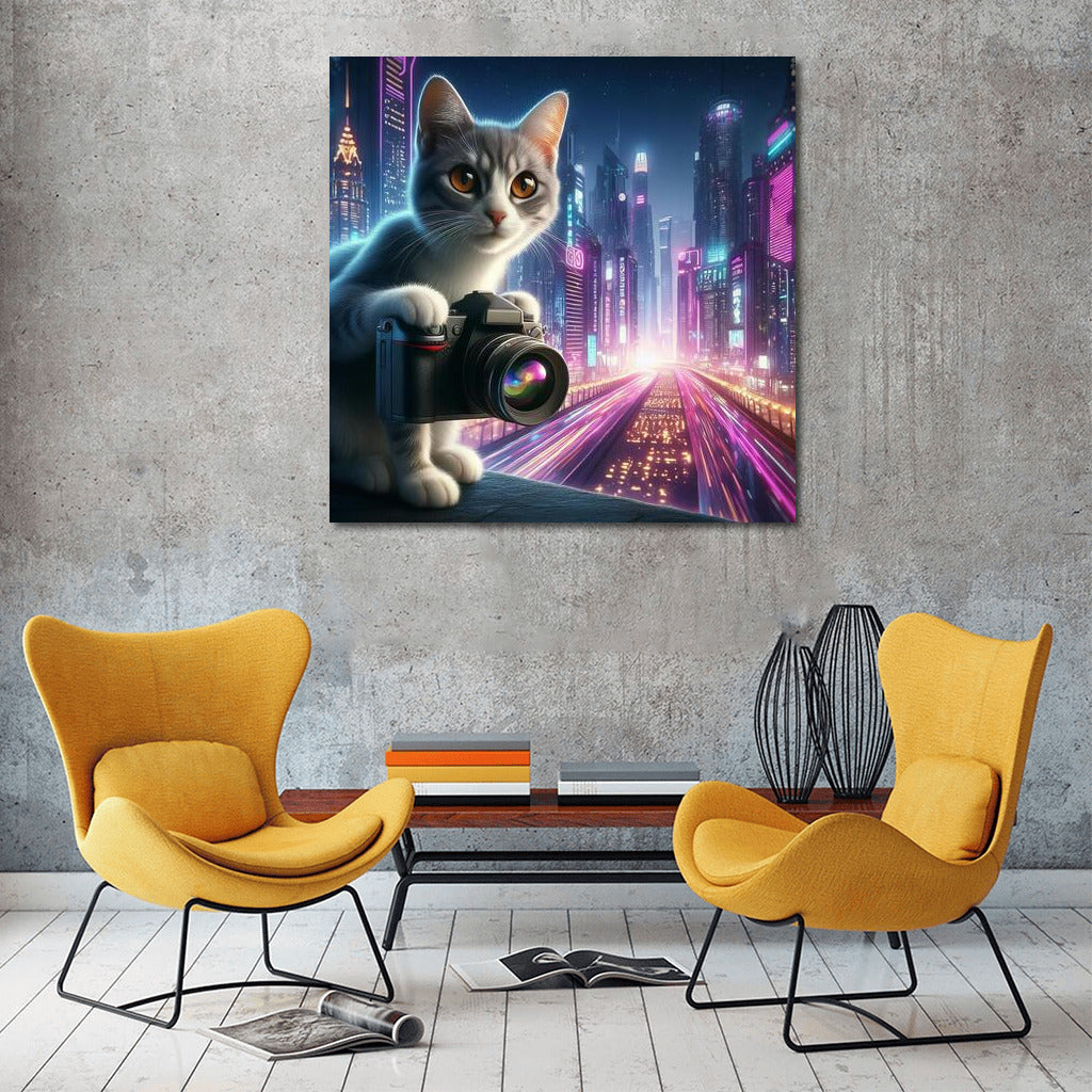 Futuristic Cat Photographer in the City of the Future