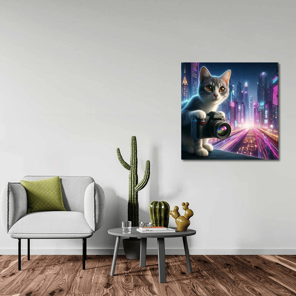 Futuristic Cat Photographer in the City of the Future