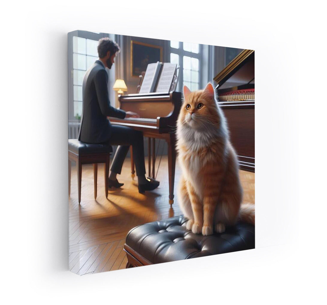 Red Maestro at the Piano: Cat in the Music Studio