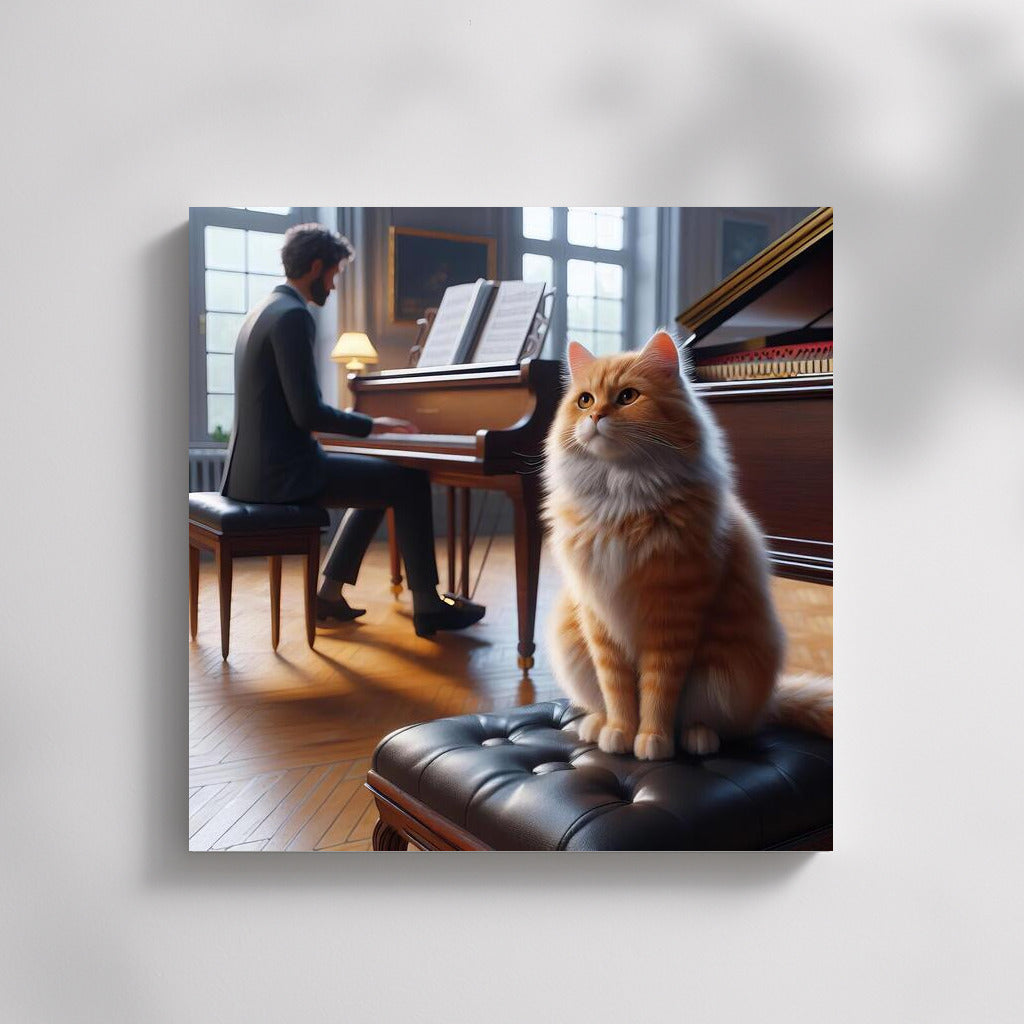 Red Maestro at the Piano: Cat in the Music Studio