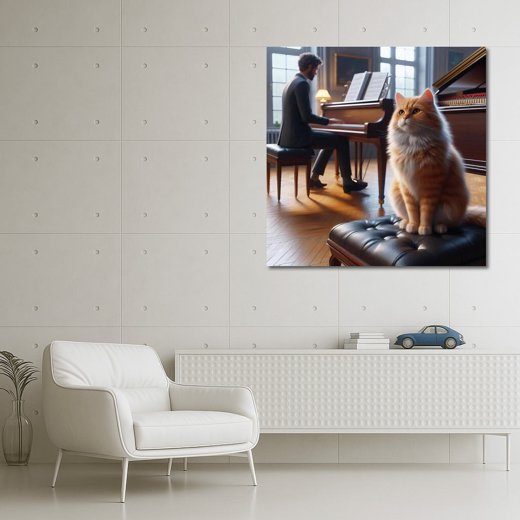 Red Maestro at the Piano: Cat in the Music Studio