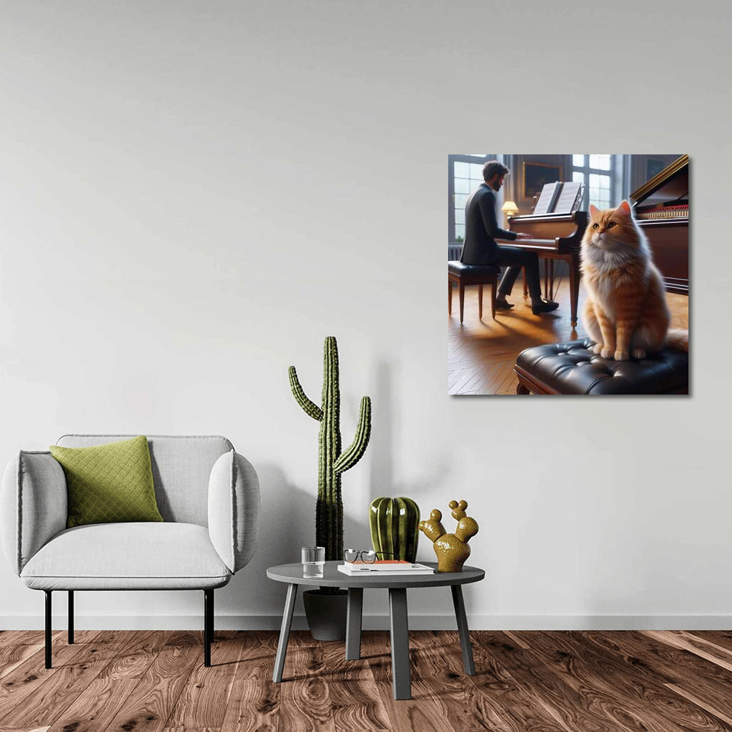 Red Maestro at the Piano: Cat in the Music Studio