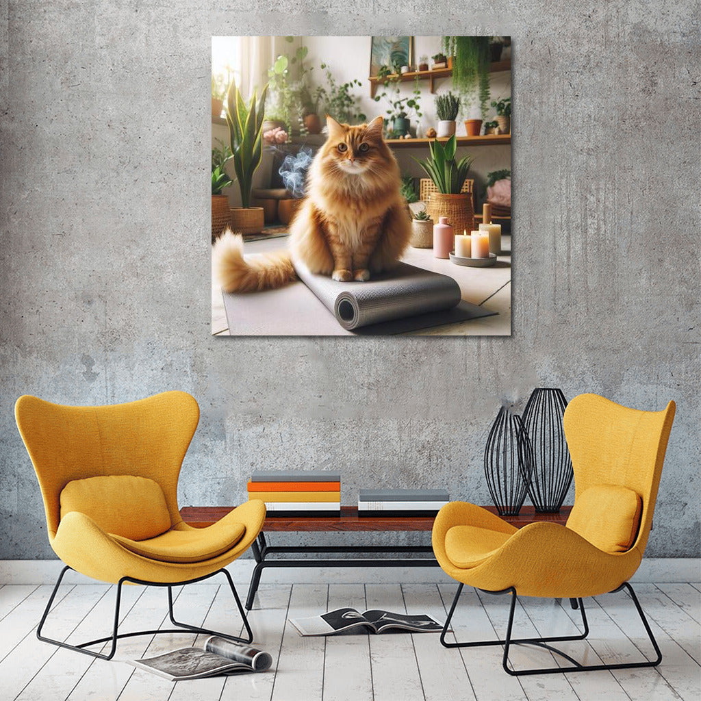 Fluffy Guru: Cat in Yoga Studio – Oasis of Calm