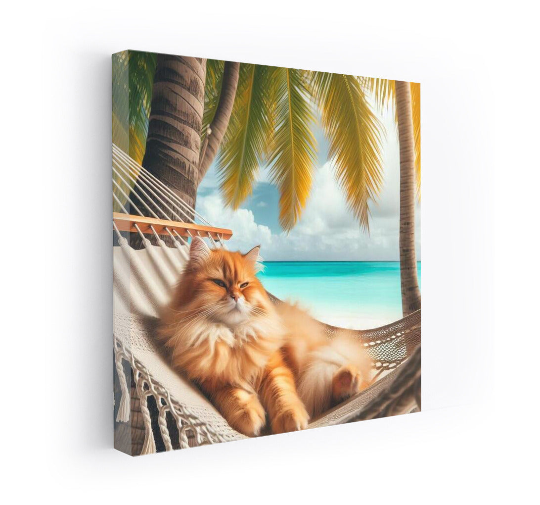 Tropical Paradise: Cat in a Hammock under the Palms