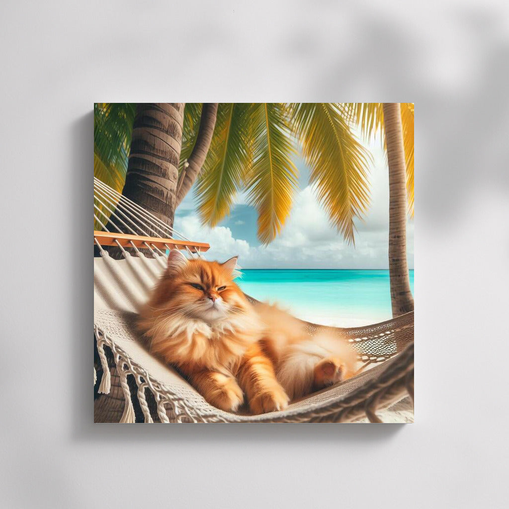 Tropical Paradise: Cat in a Hammock under the Palms