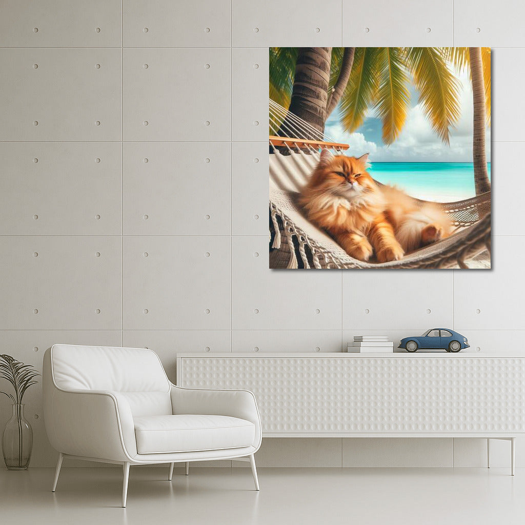 Tropical Paradise: Cat in a Hammock under the Palms