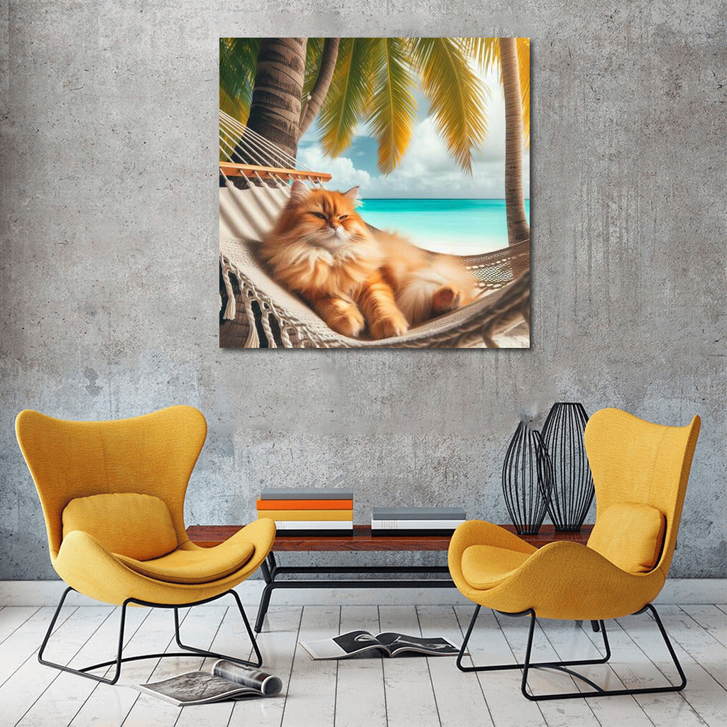 Tropical Paradise: Cat in a Hammock under the Palms