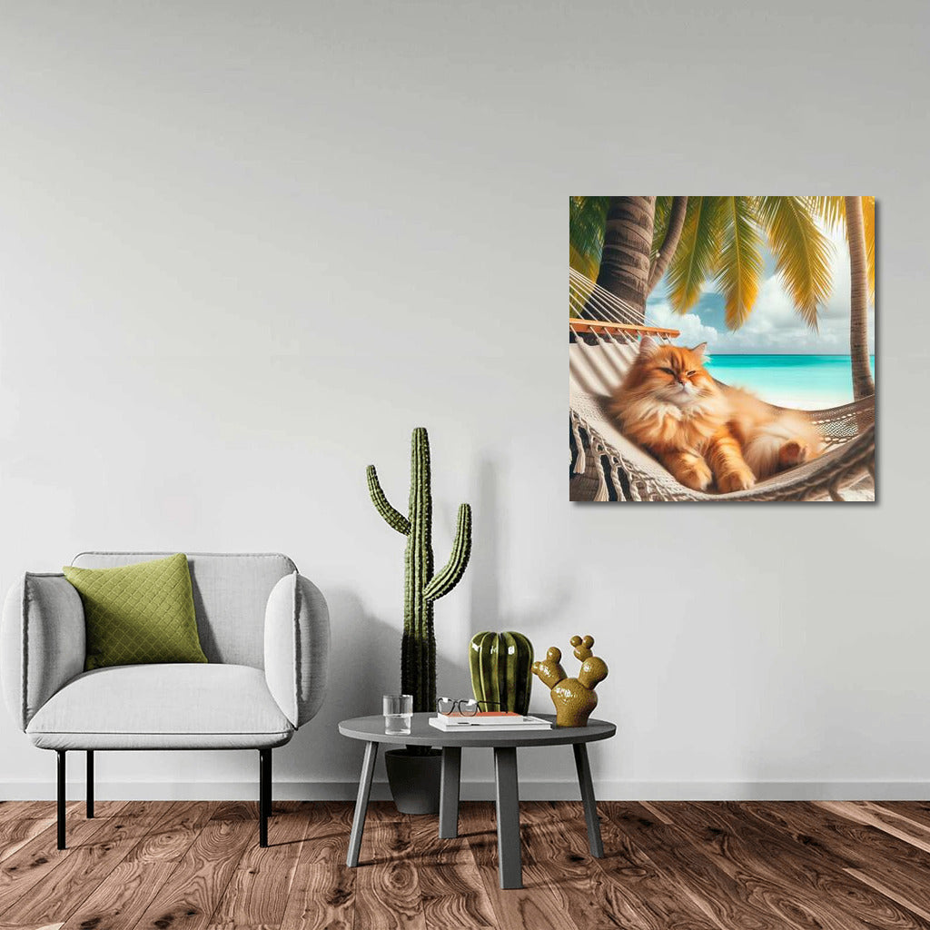 Tropical Paradise: Cat in a Hammock under the Palms