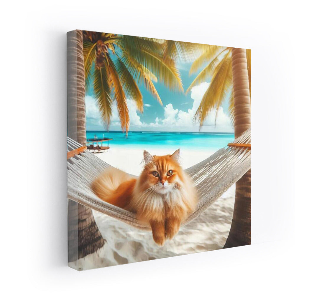 Tropical Cat in a Hammock: Relaxing Under the Palms
