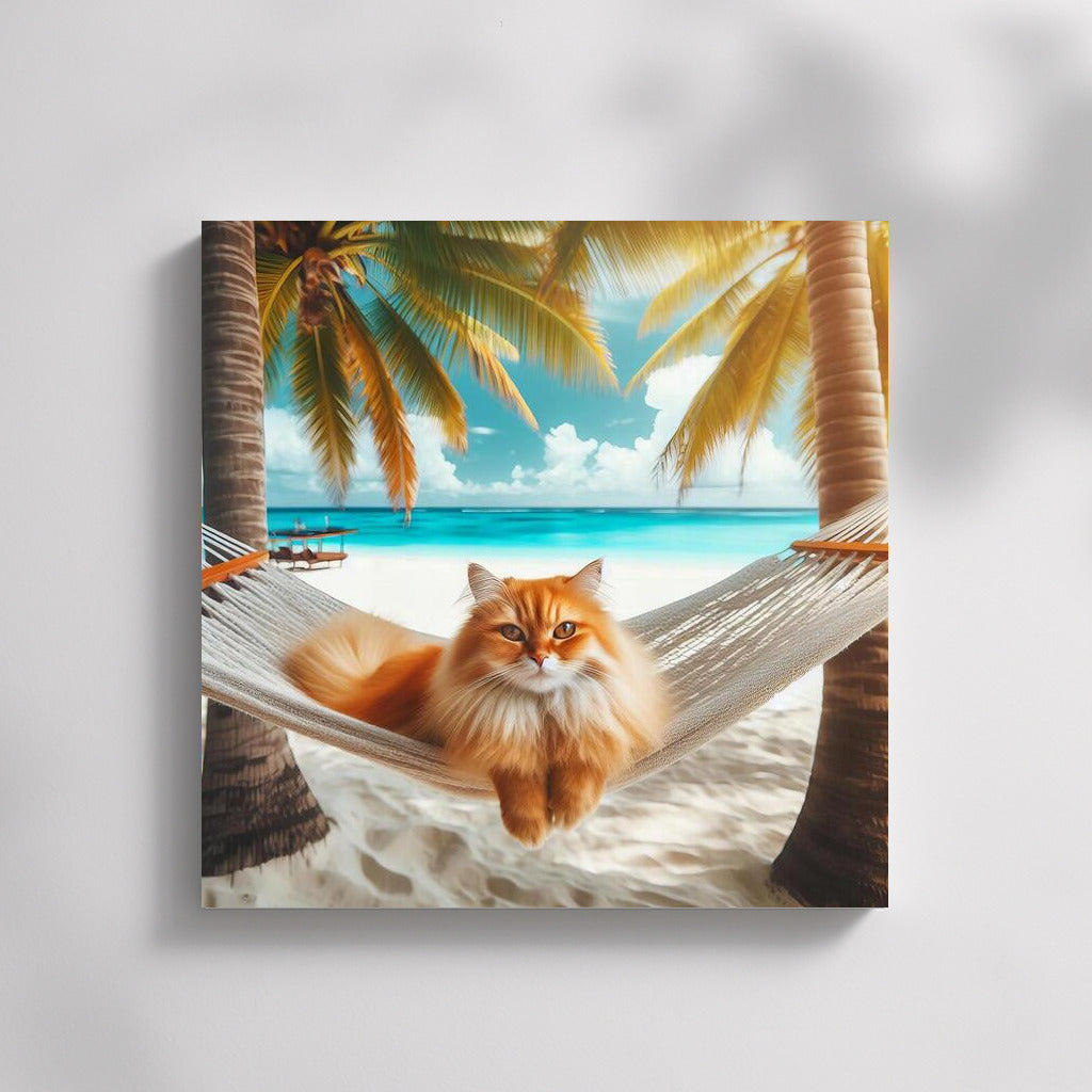 Tropical Cat in a Hammock: Relaxing Under the Palms