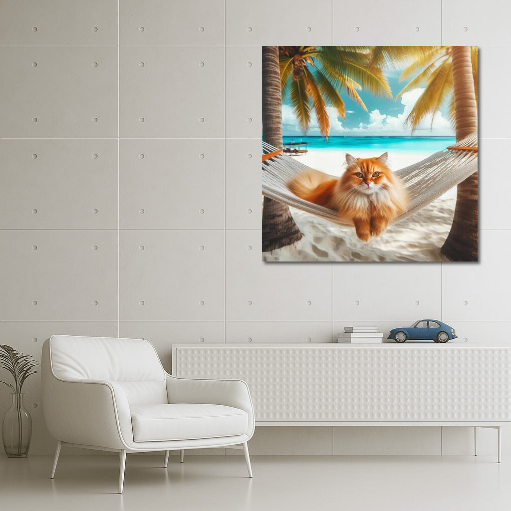 Tropical Cat in a Hammock: Relaxing Under the Palms