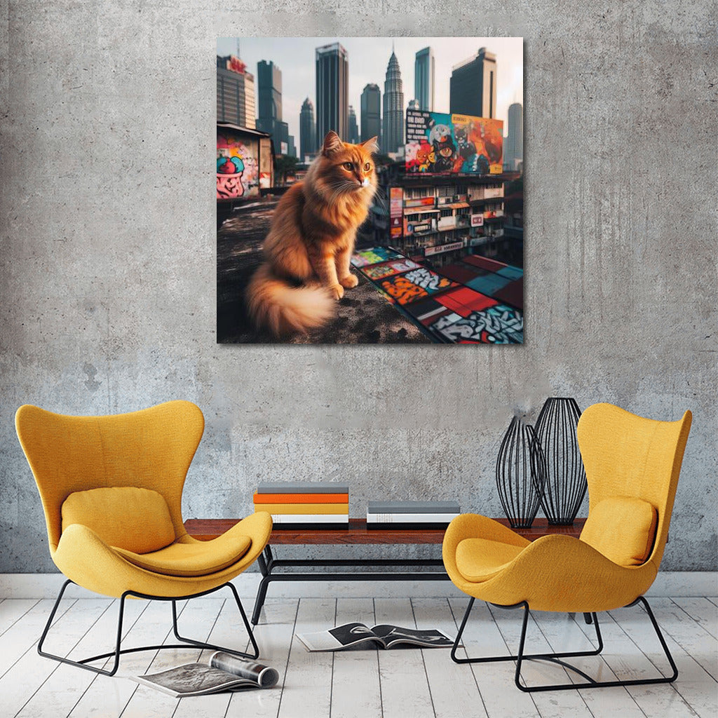City Cat on the Roof: The Charm of High-Rises and Graffiti