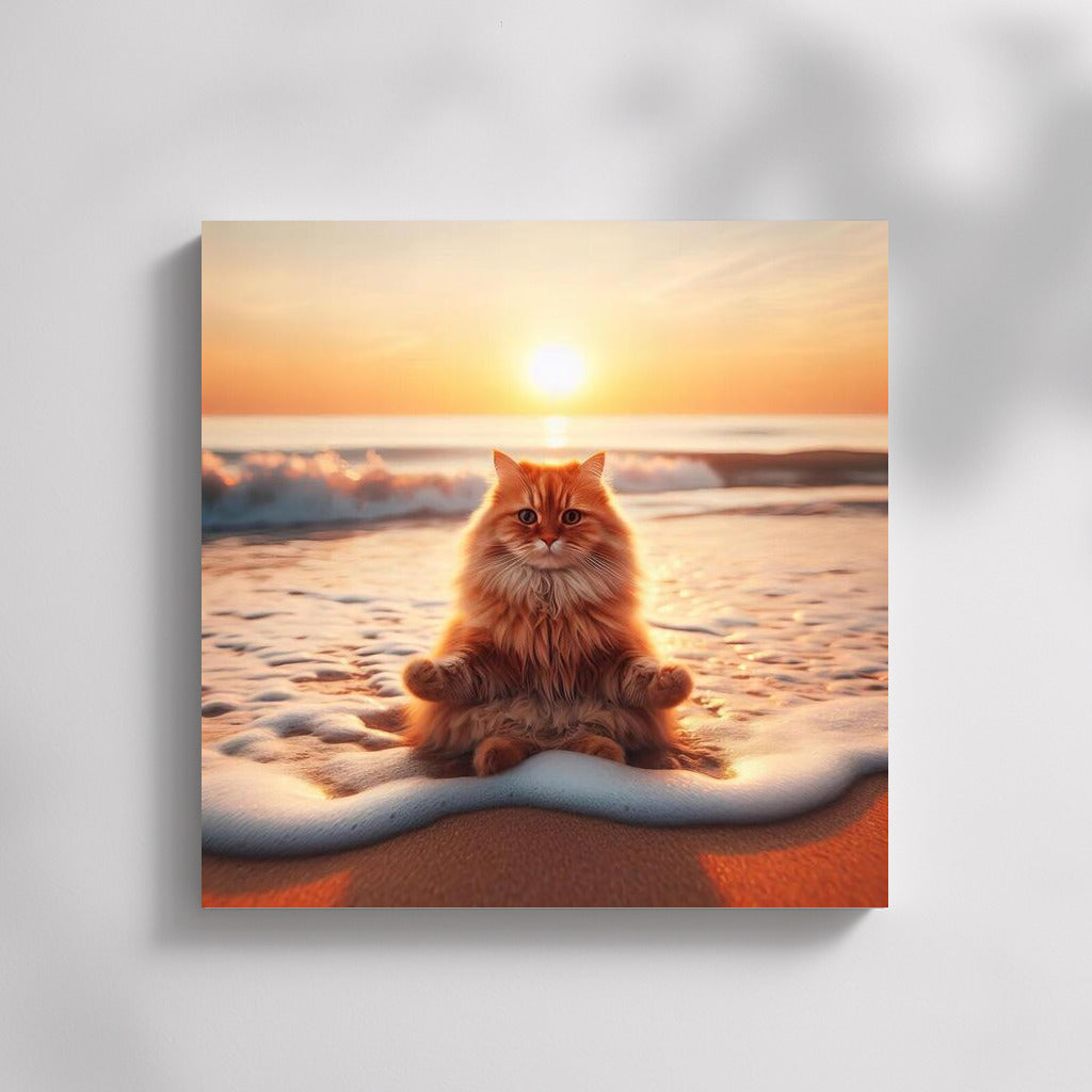 Sunset Meditation of a Cat on the Beach