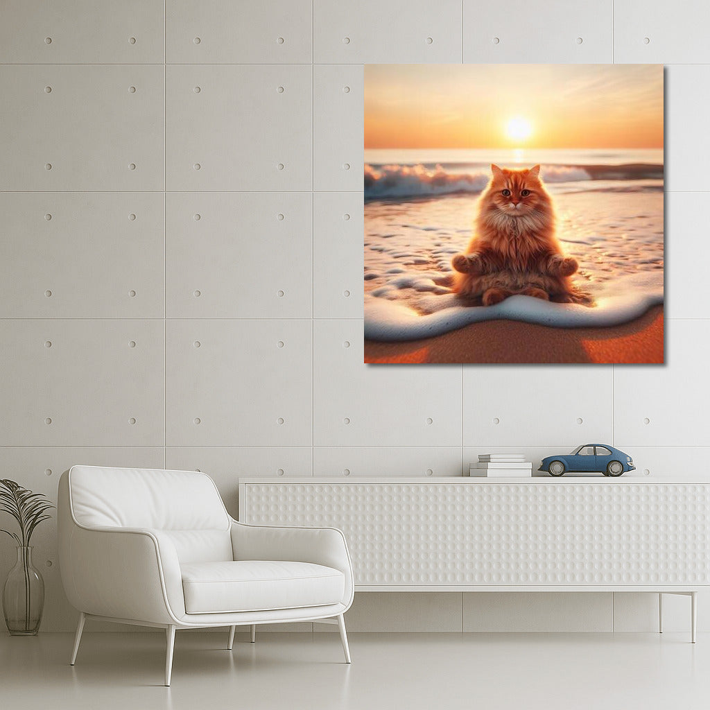 Sunset Meditation of a Cat on the Beach