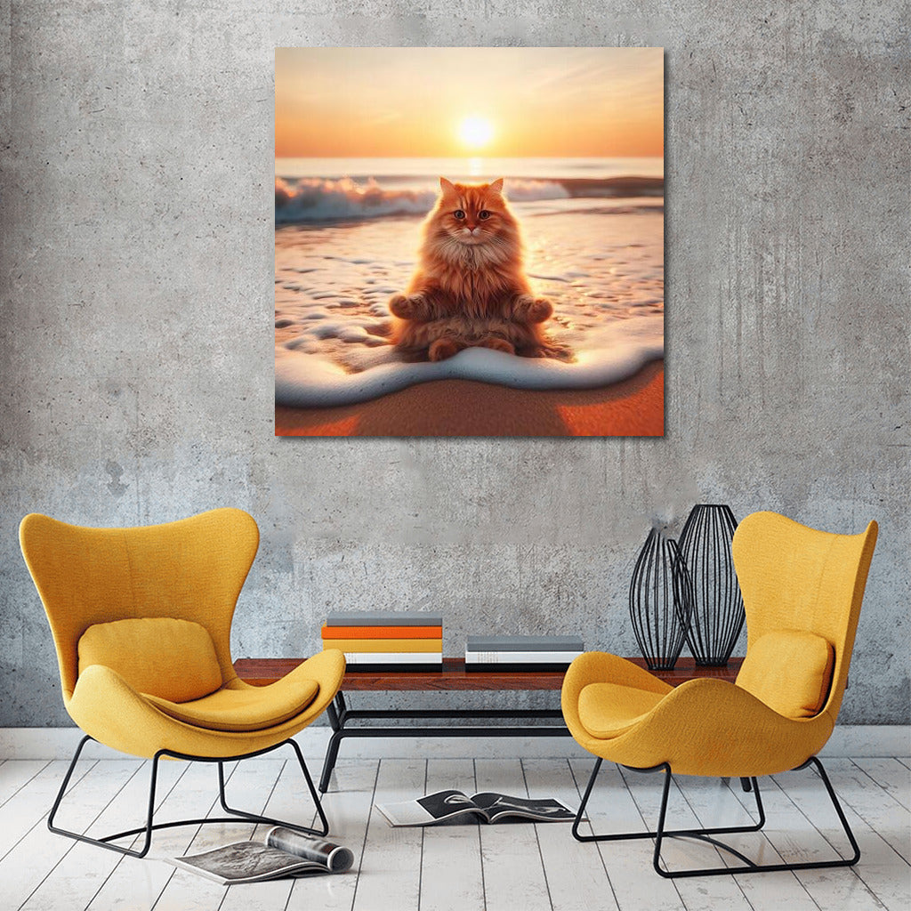 Sunset Meditation of a Cat on the Beach