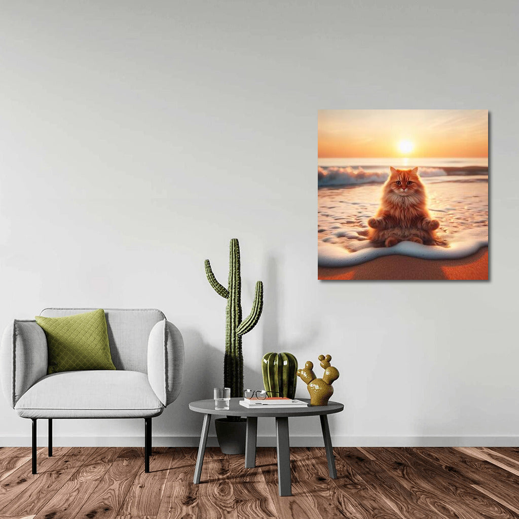 Sunset Meditation of a Cat on the Beach