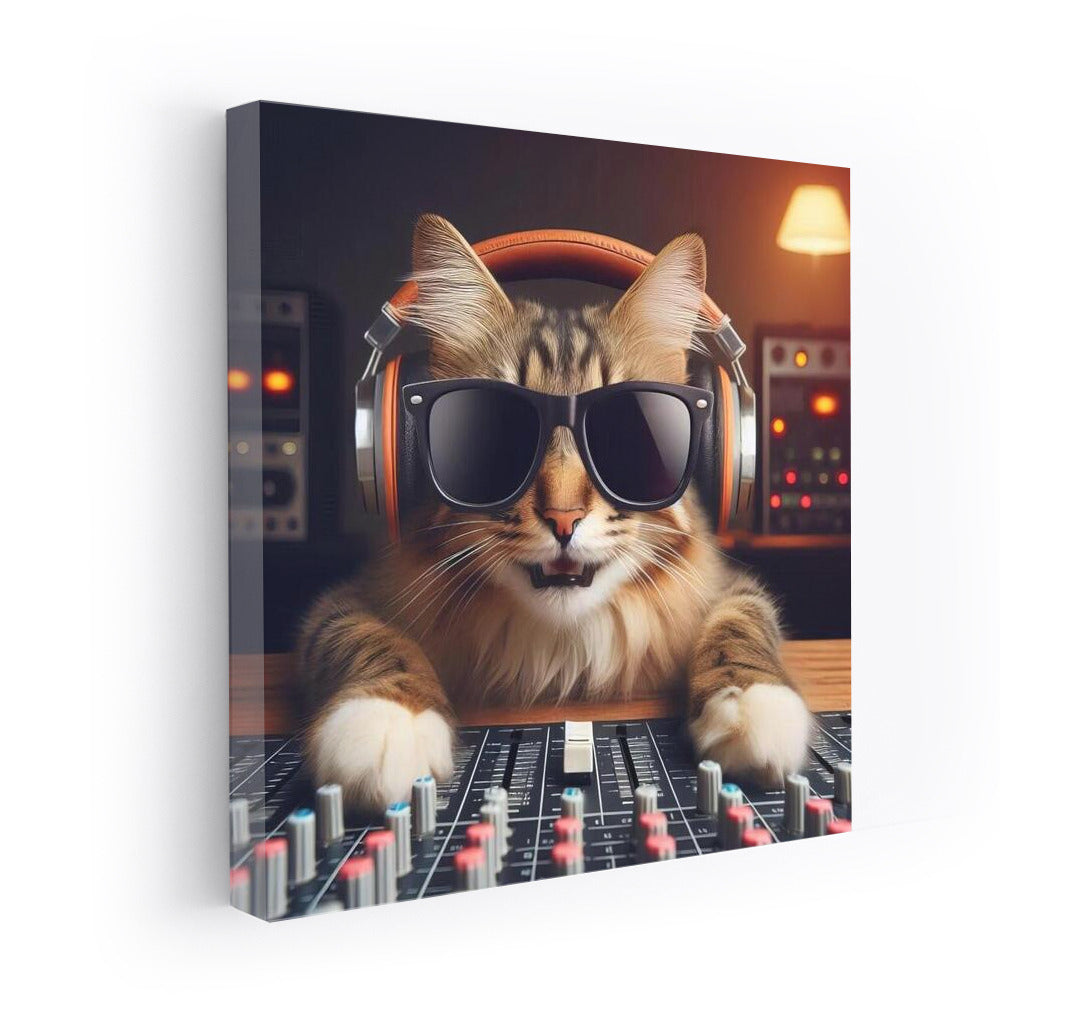 Music Guru: Cat Producer in Stylish Glasses
