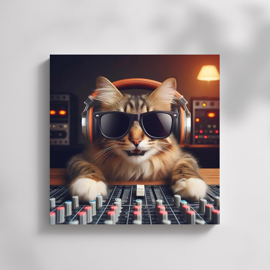 Music Guru: Cat Producer in Stylish Glasses