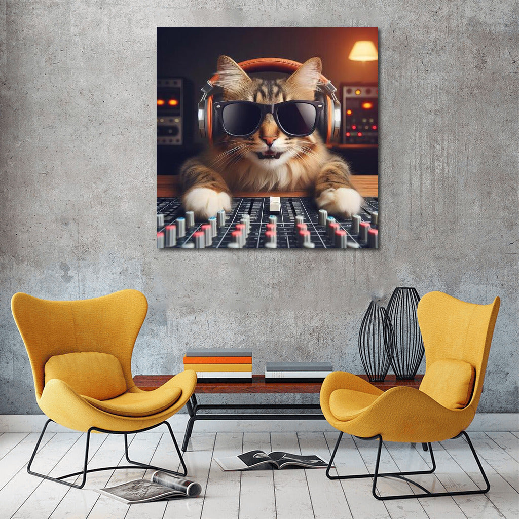 Music Guru: Cat Producer in Stylish Glasses