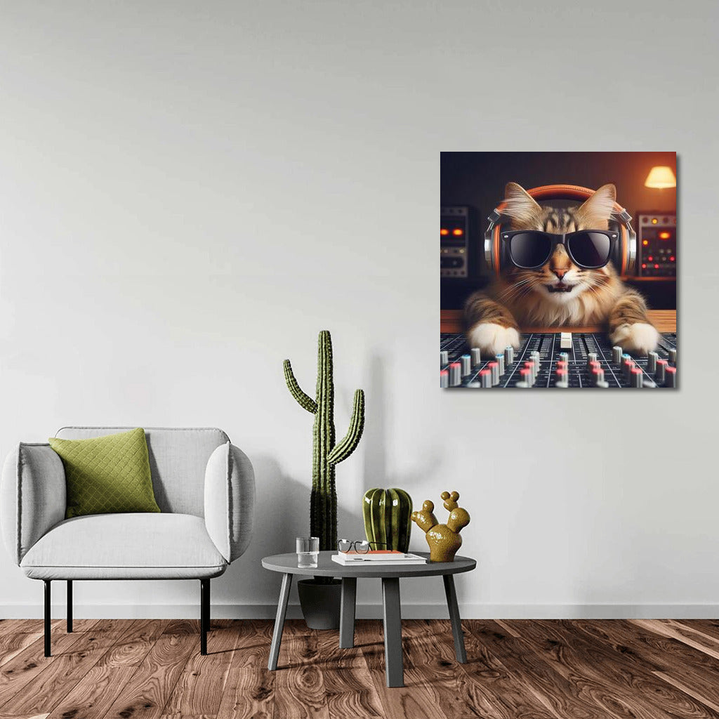 Music Guru: Cat Producer in Stylish Glasses