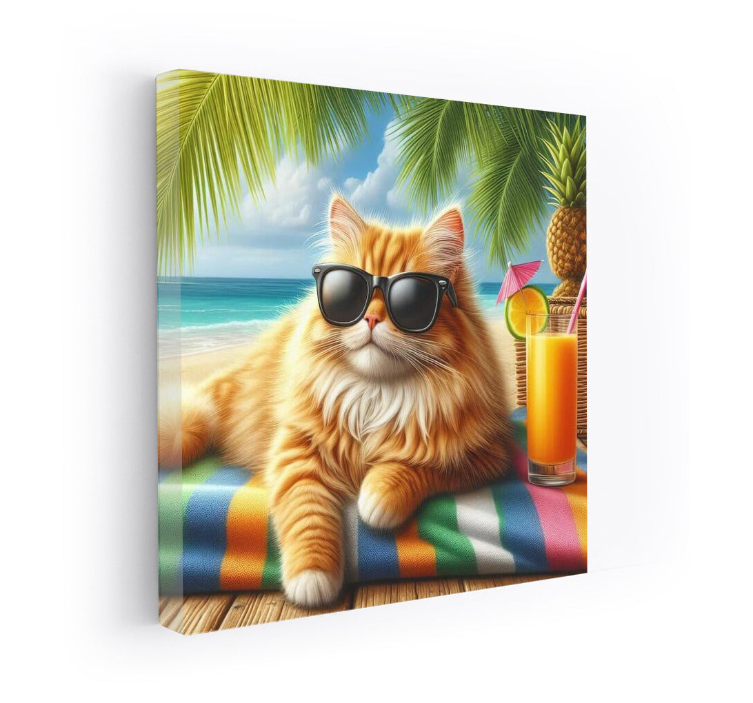 Stylish Cat on Summer Beach: Sunny Vibes