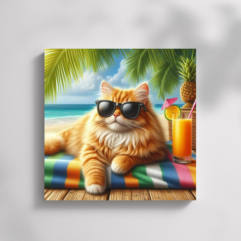 Stylish Cat on Summer Beach: Sunny Vibes
