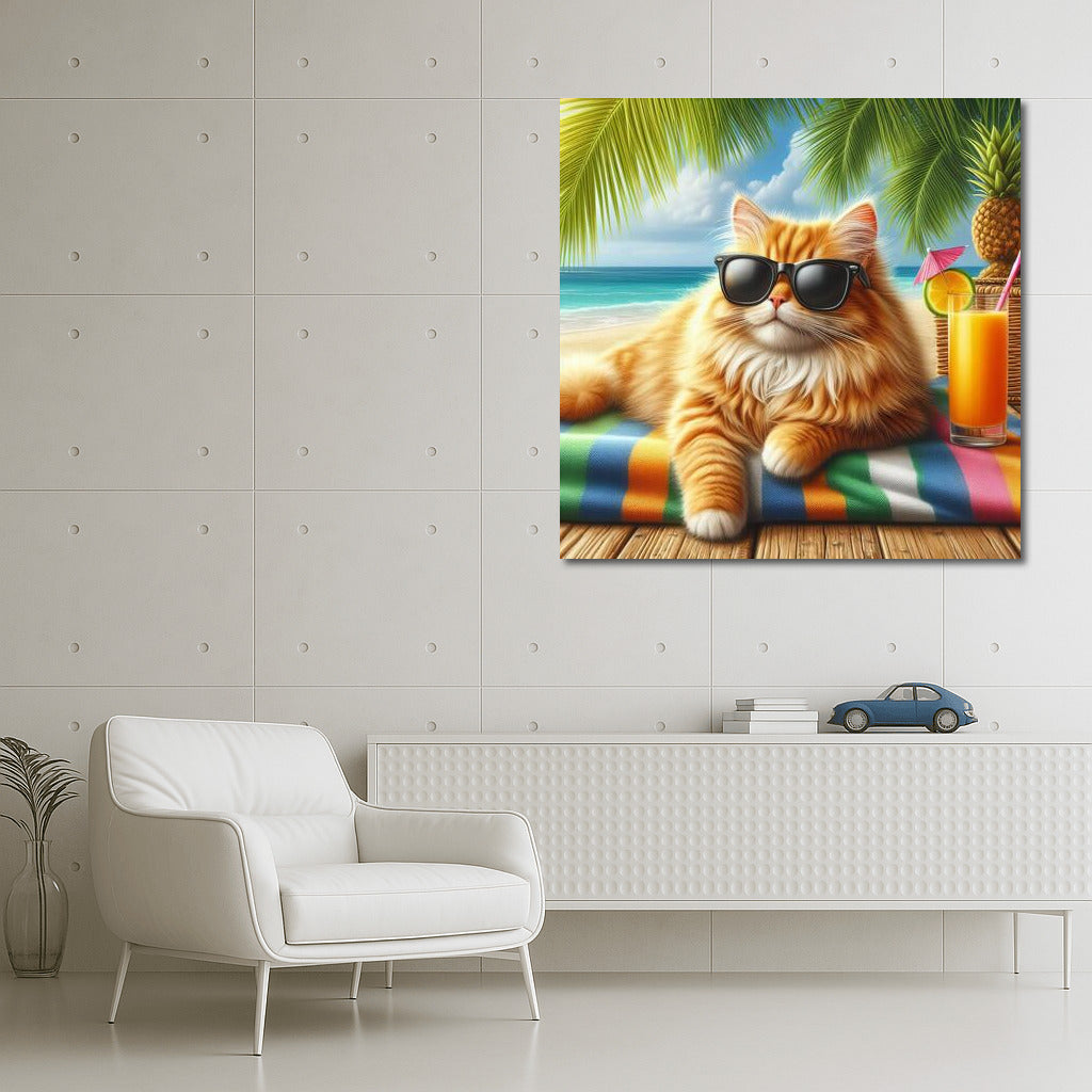 Stylish Cat on Summer Beach: Sunny Vibes