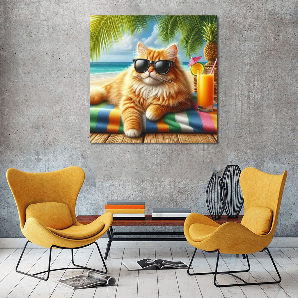 Stylish Cat on Summer Beach: Sunny Vibes