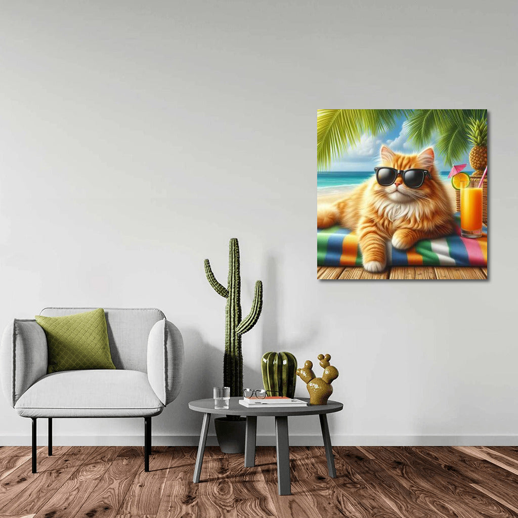 Stylish Cat on Summer Beach: Sunny Vibes