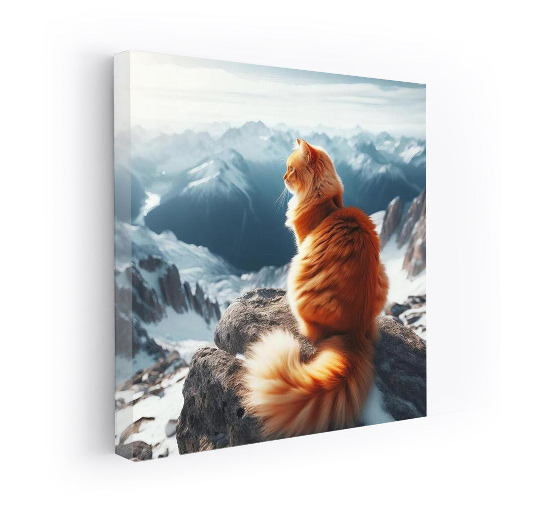 Cat on Top of the World: Furry Explorer Admires Mountain Scenery