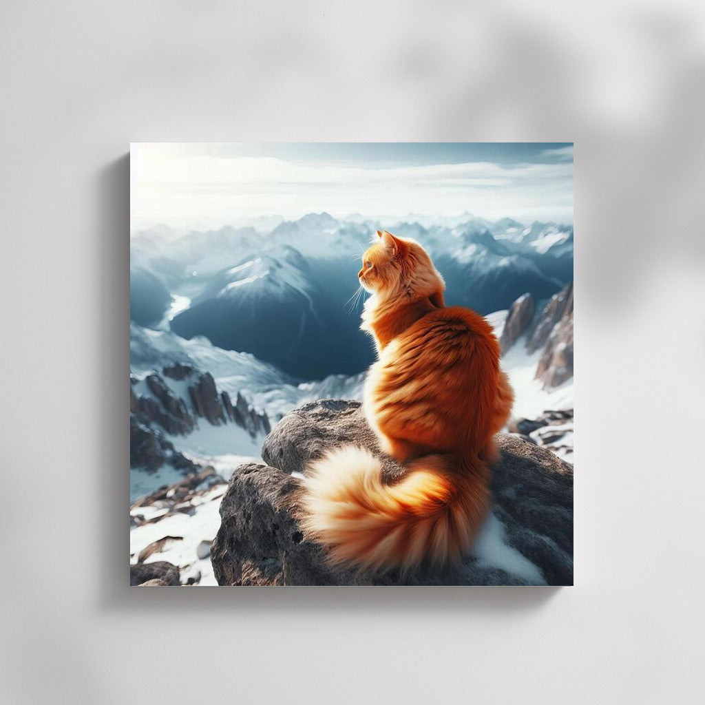 Cat on Top of the World: Furry Explorer Admires Mountain Scenery