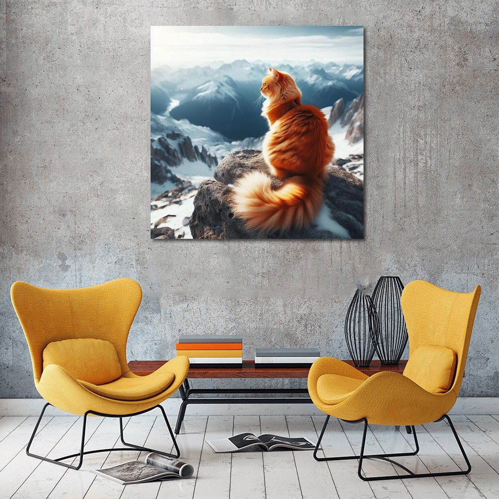 Cat on Top of the World: Furry Explorer Admires Mountain Scenery